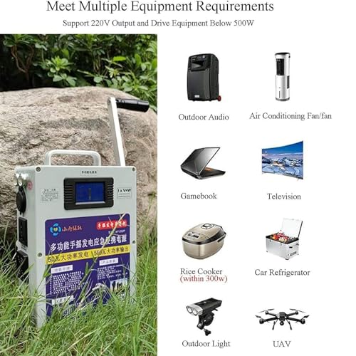 150W/500W Crank Generator, Camping Hand Crank Generator For Mobile Phone, Portable Power Station With Outlets Dc/Usb Supply,500W