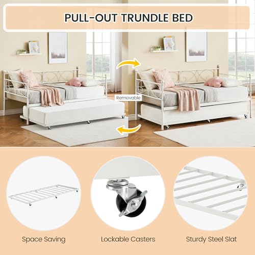 Black Metal Platform Sofa Bed Frame with Heavy Castor Metal Slats,Sofa Bed with Metal Headboard and Footboard,Suitable for Bedroom, Living Room,No Spring Box Needed,Black