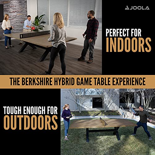 JOOLA Outdoor Table Tennis Table - Multi Use Conference Table Dining Table - Concrete Wood Look Includes Steel Outdoor Ping Pong Net Set & Frame - Hybrid Indoor Outdoor Ping Pong Table