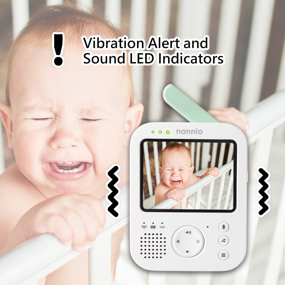 nannio Hero2 Video Baby Monitor with Camera and Audio, Two-Way Talk, Auto Night Vision, Voice Activation, 5 Lullabies, 985ft Range, Long Battery Life, Non-WiFi, Baby Shower Gifts, 2 Years Warranty