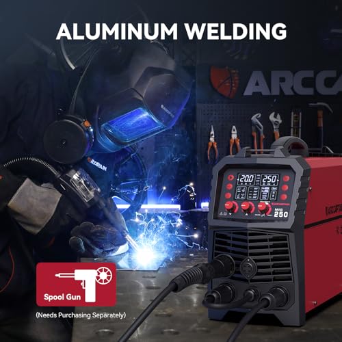 ARCCAPTAIN MIG Welder, 200Amp 6 in 1 Gas MIG/Gasless Flux Core MIG/Stick/Lift TIG/Spot welding/Spool Gun 110V/220V Aluminum Multi Process Welding Machine with LED Digital Display, Burn Back Adjustment