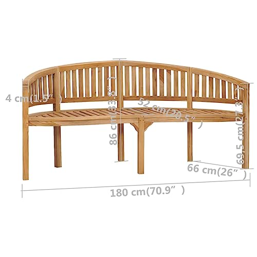 Banana Bench 70.9" Solid Teak Wood,Stylish BananaShaped Teak Wood Bench for Garden, Patio or Living Room Patio Seating Furniture