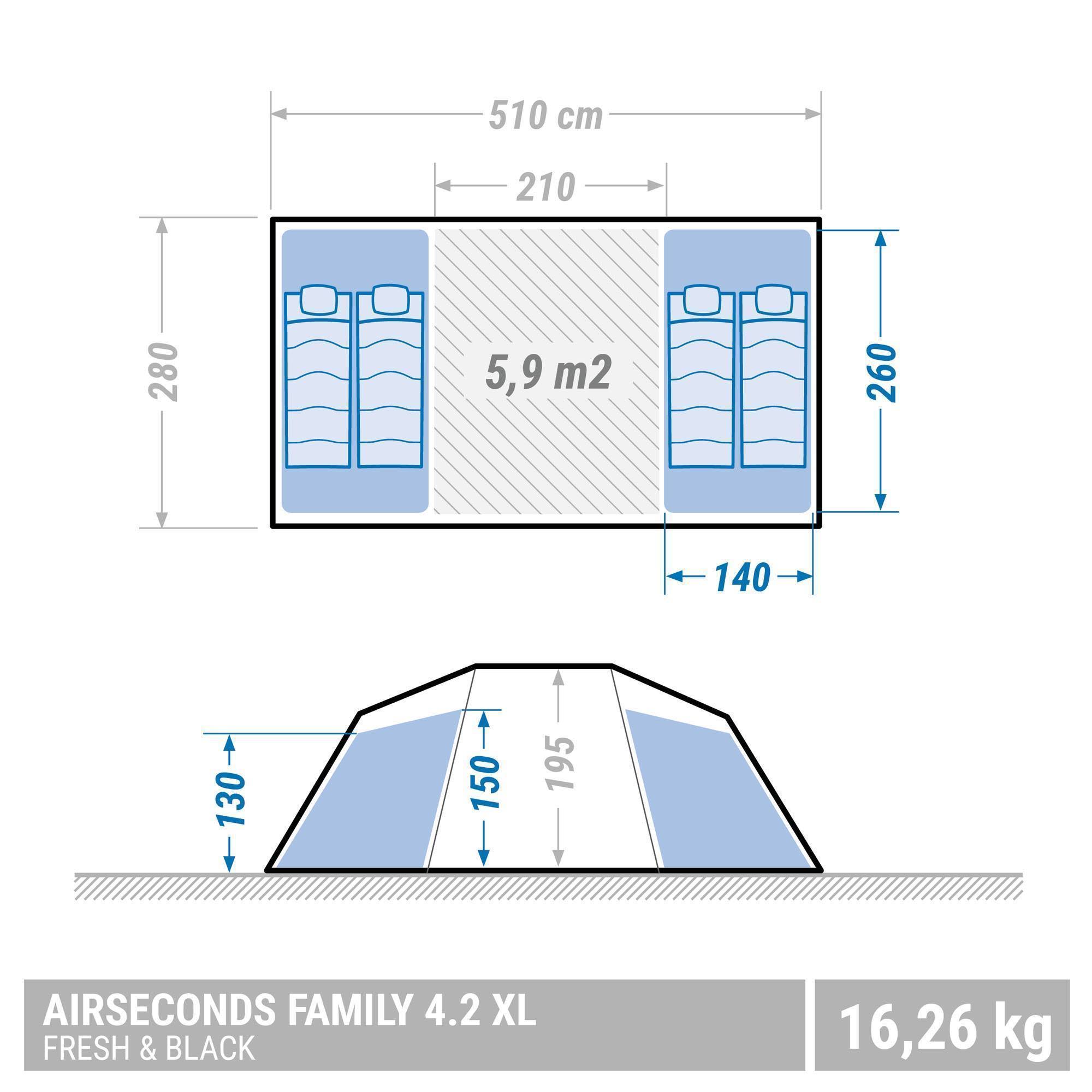 Quechua Air Seconds Fresh u0026 4.2 Inflatable Camping Tent, 4 Person in Black