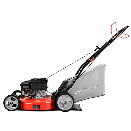 PowerSmart 21 in. Self Propelled Lawn Mower with Briggs and Stratton E550 140cc Gas Engine, 3-in-1 Mulch, Bag, Side Discharge Features, Adjustable Cutting Height, High Rear Wheels