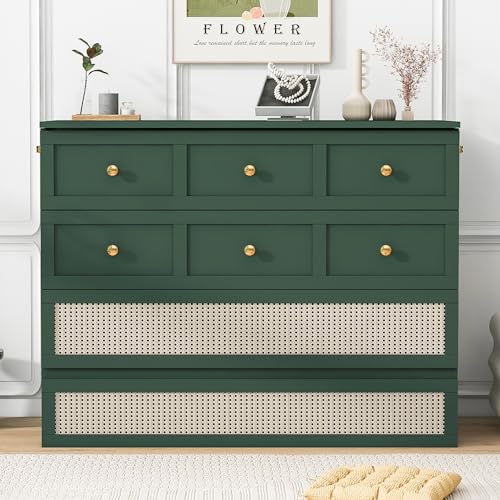 SOFTSEA Queen Murphy Bed with Large Drawers, Folding Wall Bed Wood Murphy Bed for Guestroom Bedroom Office, Gray