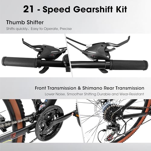 Womens Mountain Bike 24 26 Inch, 15-Inch Steel/Aluminum Alloy Frame Mountain Bike, 21-Speed Disc/V-Brake Front Suspension, Mens Womens Trail Commuter City Snow Bicycles
