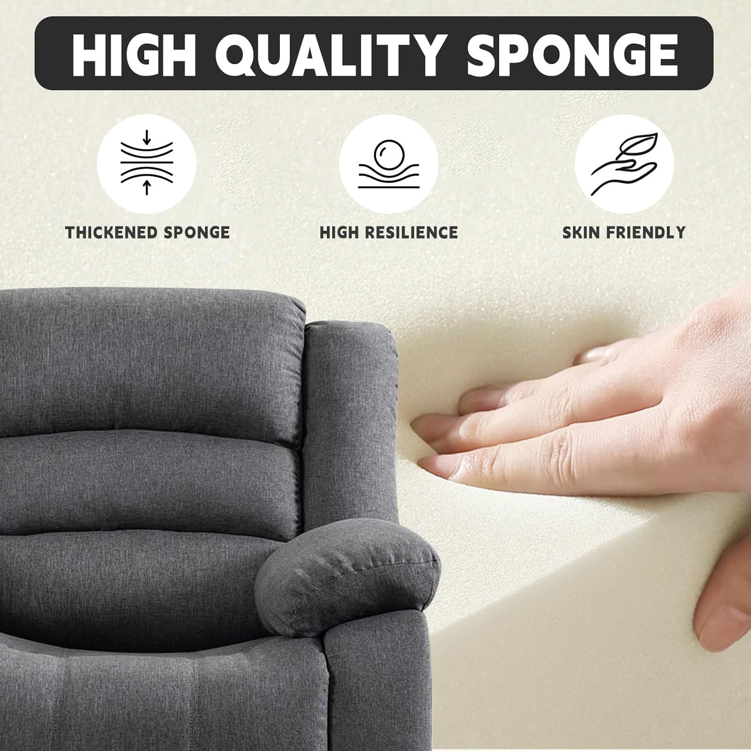 Power Recliner Chair, Soft Fabric Electric Reclining Chair with Overstuffed Back and Arm, Classic Single Sofa Recliner Chair for Living Room, Bedroom, Home Theater (Grey)