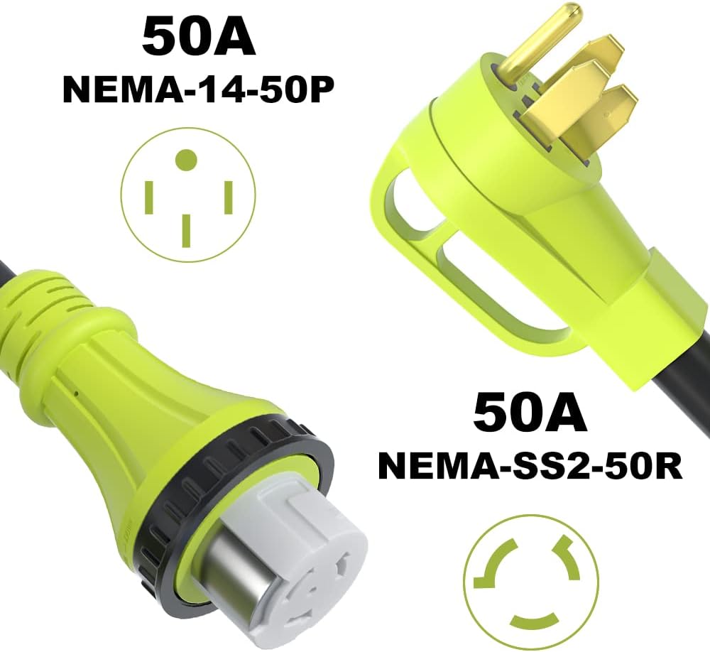 AOWEITOUR 50 Amp Generator Extension Cord,NEMA 14-50P to SS2-50R,STW 6/3 + 8/1,Twist Lock Plug Power Extension Cord for RV Truck Trailer Motorhome Camper Outdoor（50FT）