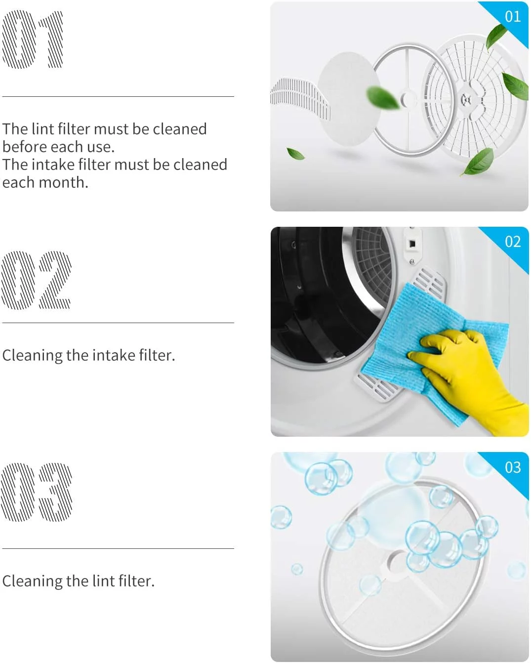 Muhub White Portable Dryer, 13lbs Portable Clothes Dryer with Stainless Steel Tub, 110V Power Compact Laundry Dryer, Control Panel Upside Easy Control for 4 Automatic Drying Mode