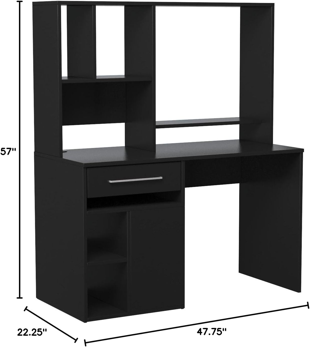South Shore Narrow Home Office Computer Desk with Hutch, Pure Black