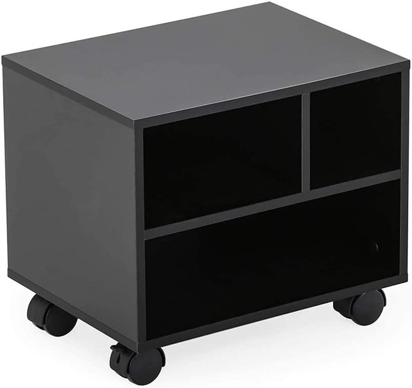 2-Tier Mobile Under Desk Printer Stand, Wood Under Desk Printer Table with Wheels, Small Black Rolling Printer Cart for Home, Office, Scanner, Fax Machine, Computer, Copier