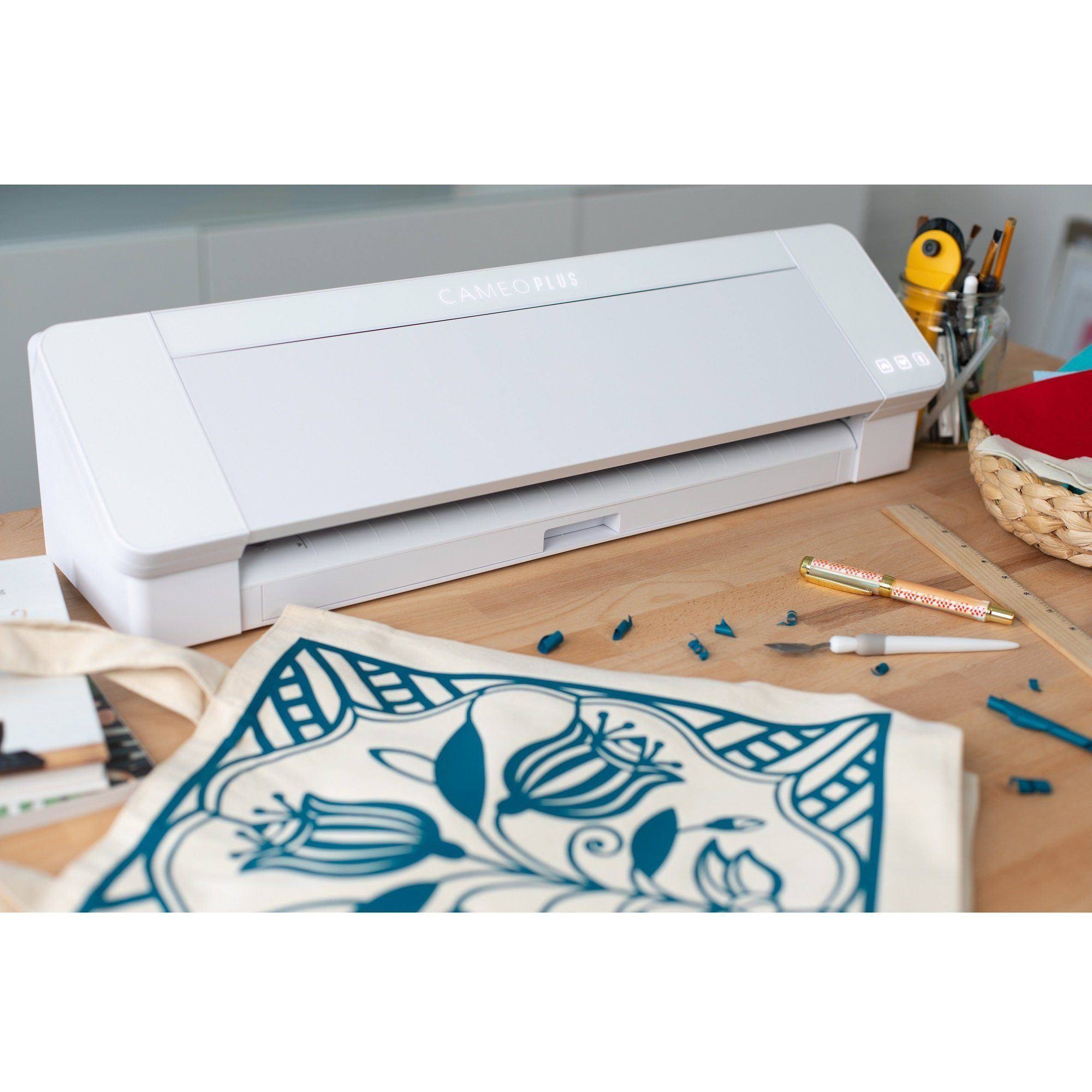 Silhouette White Cameo 4 Plus - 15x22 w/ Blade Pack, 38 Sheets Vinyl, HTV, Pens