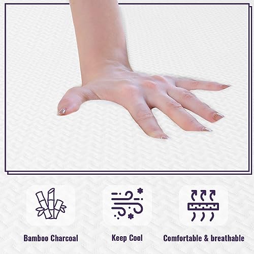PayLessHere Memory Foam Mattress Cooling Gel Bamboo Charcoal Infused Mattress 8 inch Mattress CertiPUR-US Certified Breathable Bed Mattress Pressure Relief,Fiberglass Free,White Queen