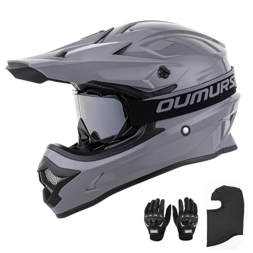Adult ATV Dirt Bike Helmet with Goggles Gloves & Mask Adjustable Sun Visor Motorcycle Adult Helmet Off-Road Motocross Downhill Moped MX for Unisex-Adult-Gray