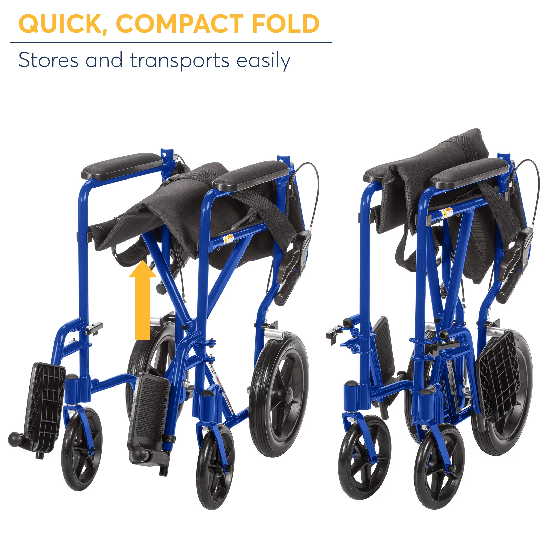 Drive Medical Lightweight Expedition Transport Wheelchair with Hand Brakes, Blue, 19" Seat