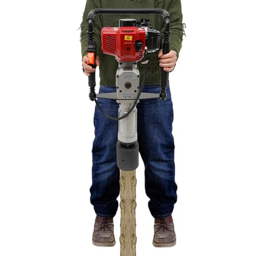 52CC Gas-Powered T Post Driver Upgrade Fence Post Pile Hammer with 2-Stroke Engine, EPA Certified, New Model Petrol Piledriver with 3xPost Driving Heads, 800-2800BPM