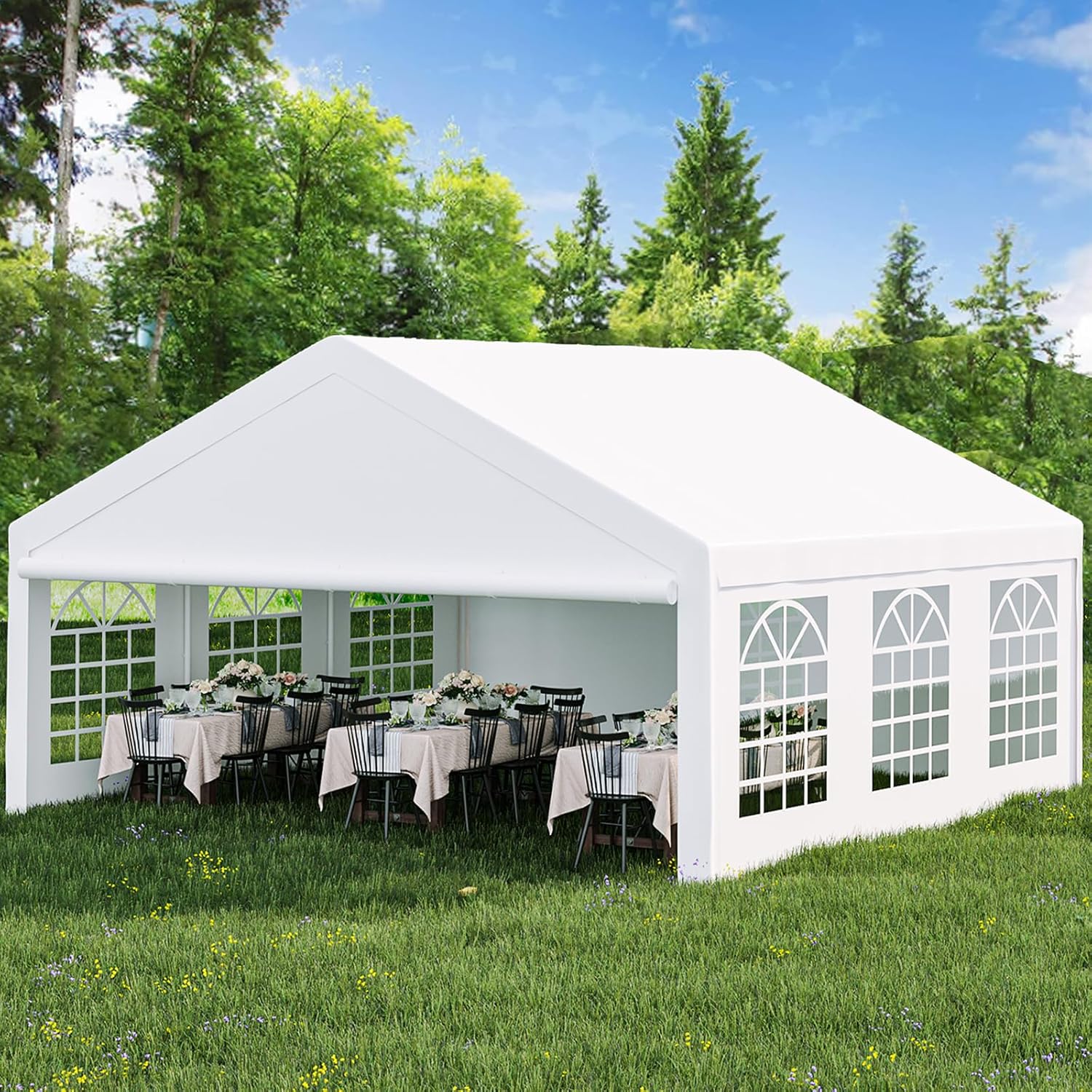 Acekool 20 x 20 FT Outdoor Party Tent Canopy Wedding Patio Camping Gazebo Shelter Pavilion Cater Wedding BBQ Events Tent w/Removable Sidewalls & 3 Storage Bags, White