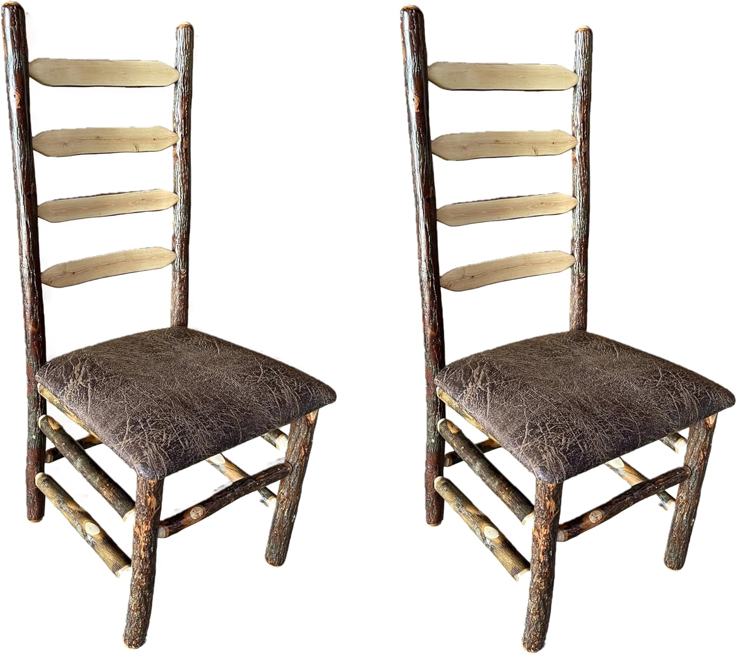Wood Ladder Back Chairs Set of 2 - Rustic Dining Chairs Hickory - Wooden Cabin Furniture