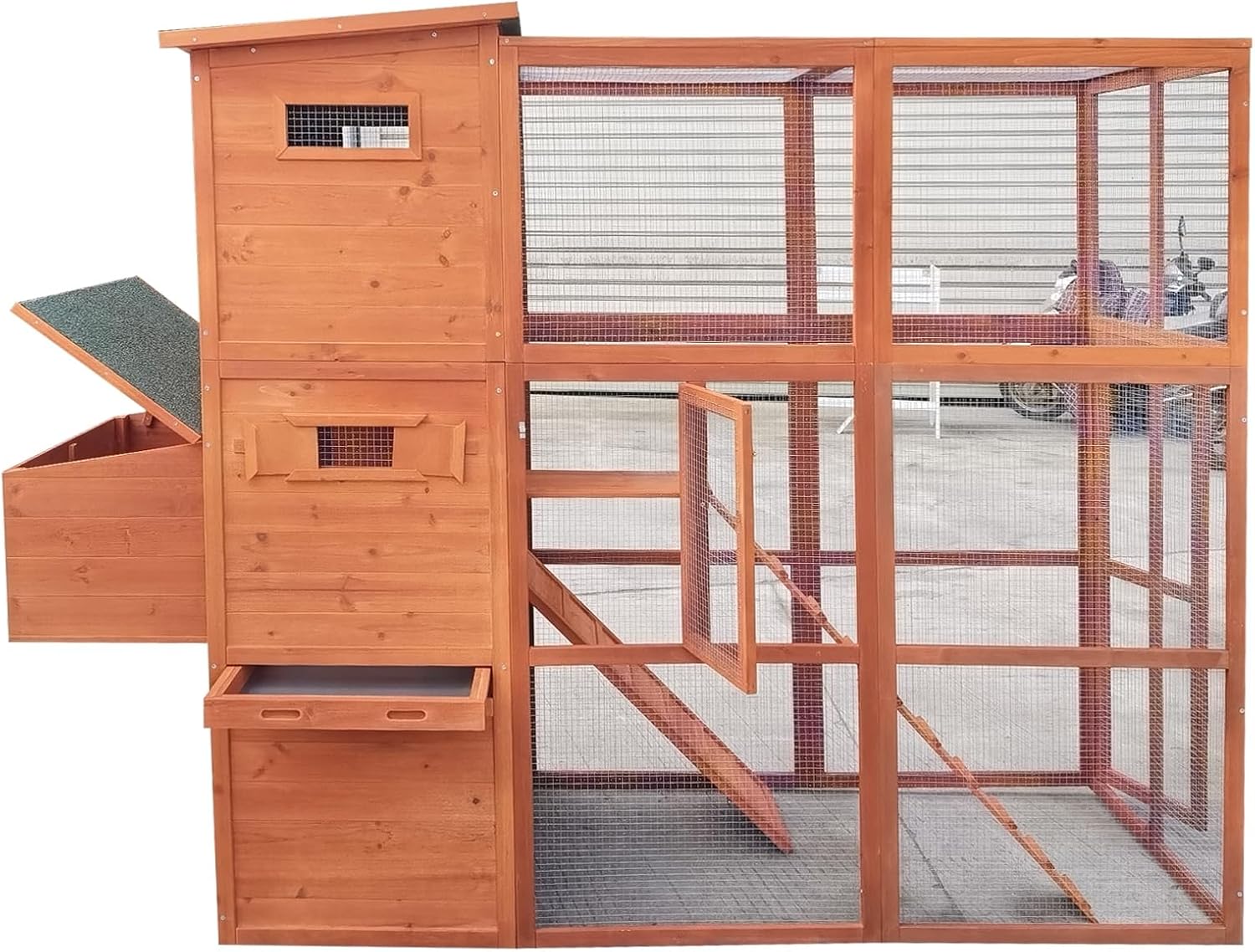 90.6" Large Backyard Wood Chicken Coop Hen House Nesting Box & Run & Cleaning Tray New