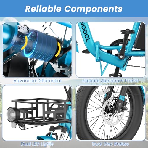 MOONCOOL Electric Trike, Electric Tricycle for Adults, 20" Folding 3 Wheels Electric Bicycle Bikes, 48V 500W/750W Motorized Electric Ebike with Aluminum Frame, Removable Battery and Basket