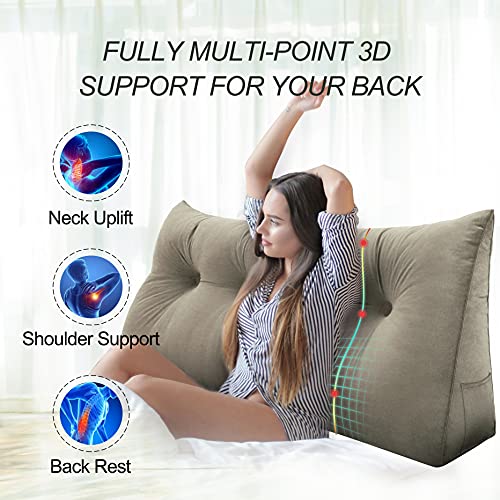 WOWMAX Large Bed Wedge Pillow for Headboard Bolster Triangular Headboard Pillow Daybed Positioning Support Reading Pillow for Sitting in Bed with Removable Cover, Gifts for Mom King Velvet Blue