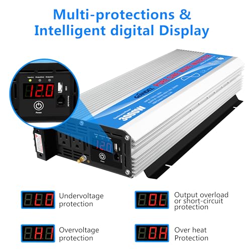 GIANDEL 2200W Pure Sine Wave Power Inverter 12V DC to 110V 120V AC with 20A Solar Charge Control and Remote Control&LED Display and Dual AC Outlets &1x2.4A USB Port for RV Truck Car Solar System
