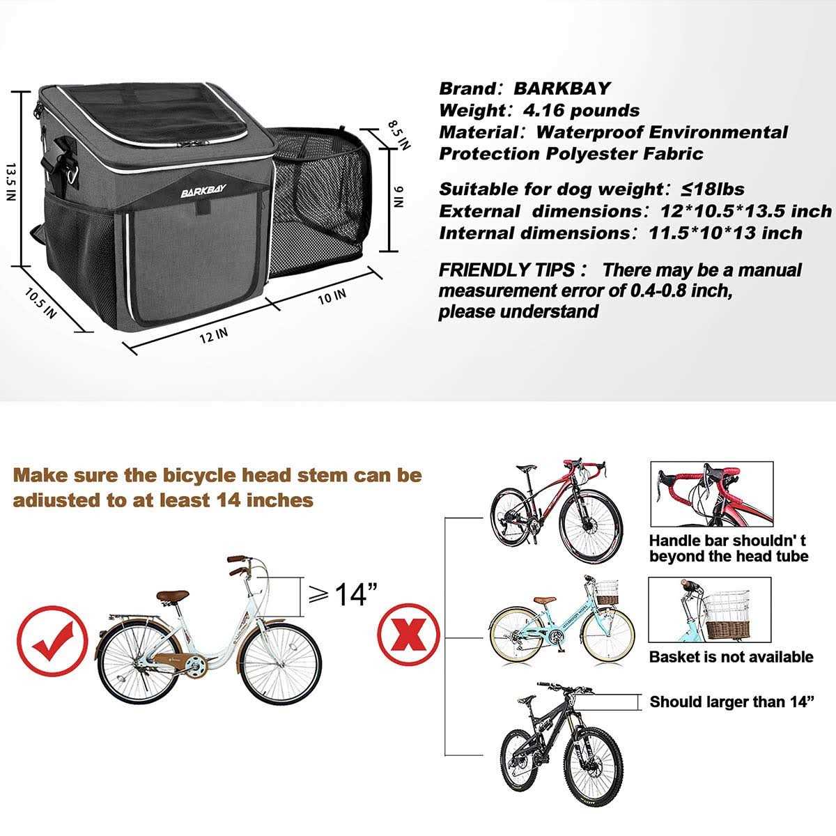 BARKBAY Dog Bike Basket Carrier Expandable Foldable Soft-Sided Dog Carrier - Pet Supplies online store