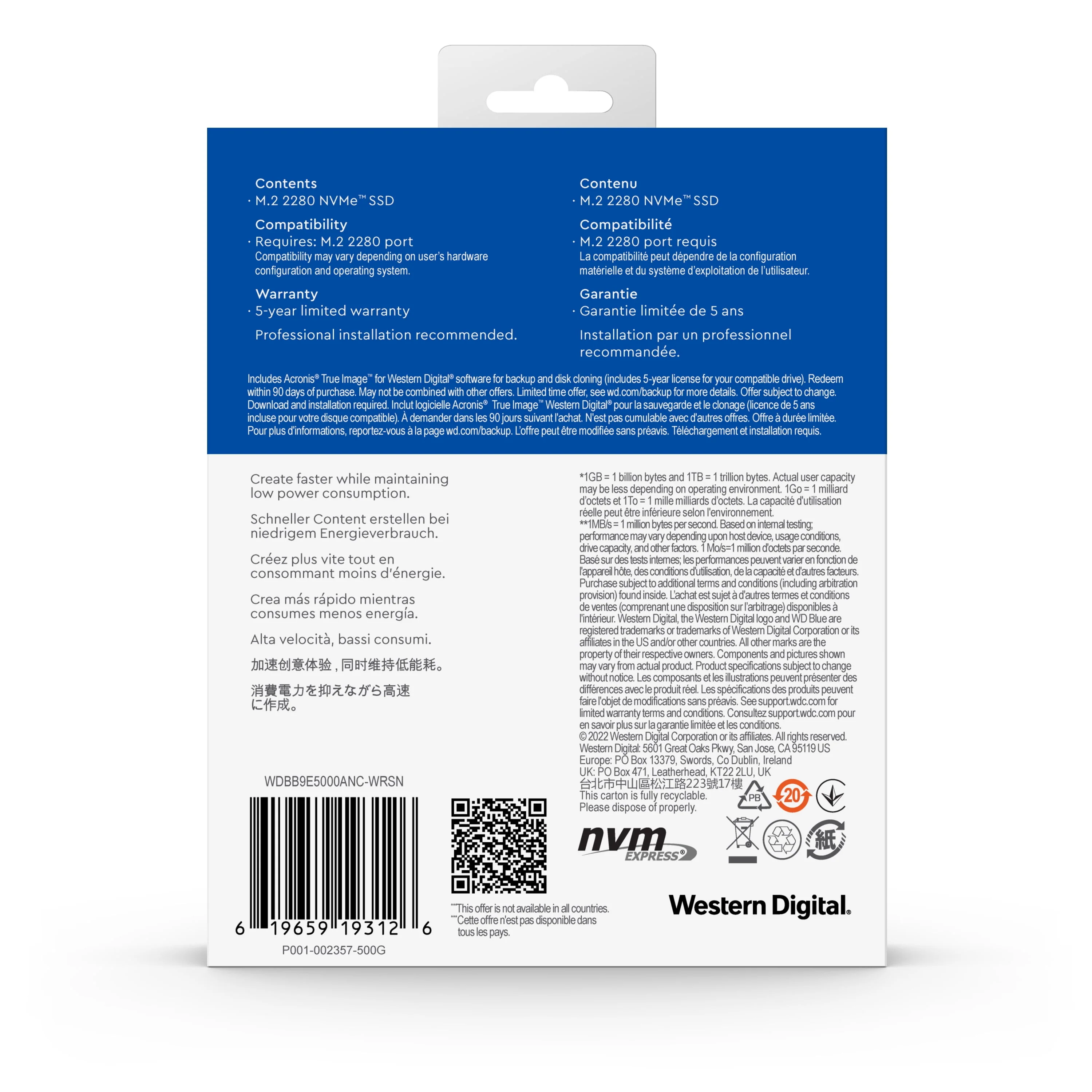 WD Blue 500GB SN570 NVMe SSD - WDBB9E5000ANC-WRSN