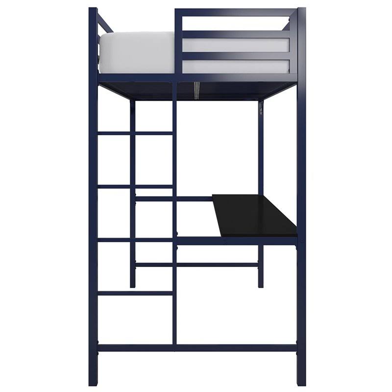 DHP Mabel Twin Metal Loft Bed with Desk in Blue - DE23982