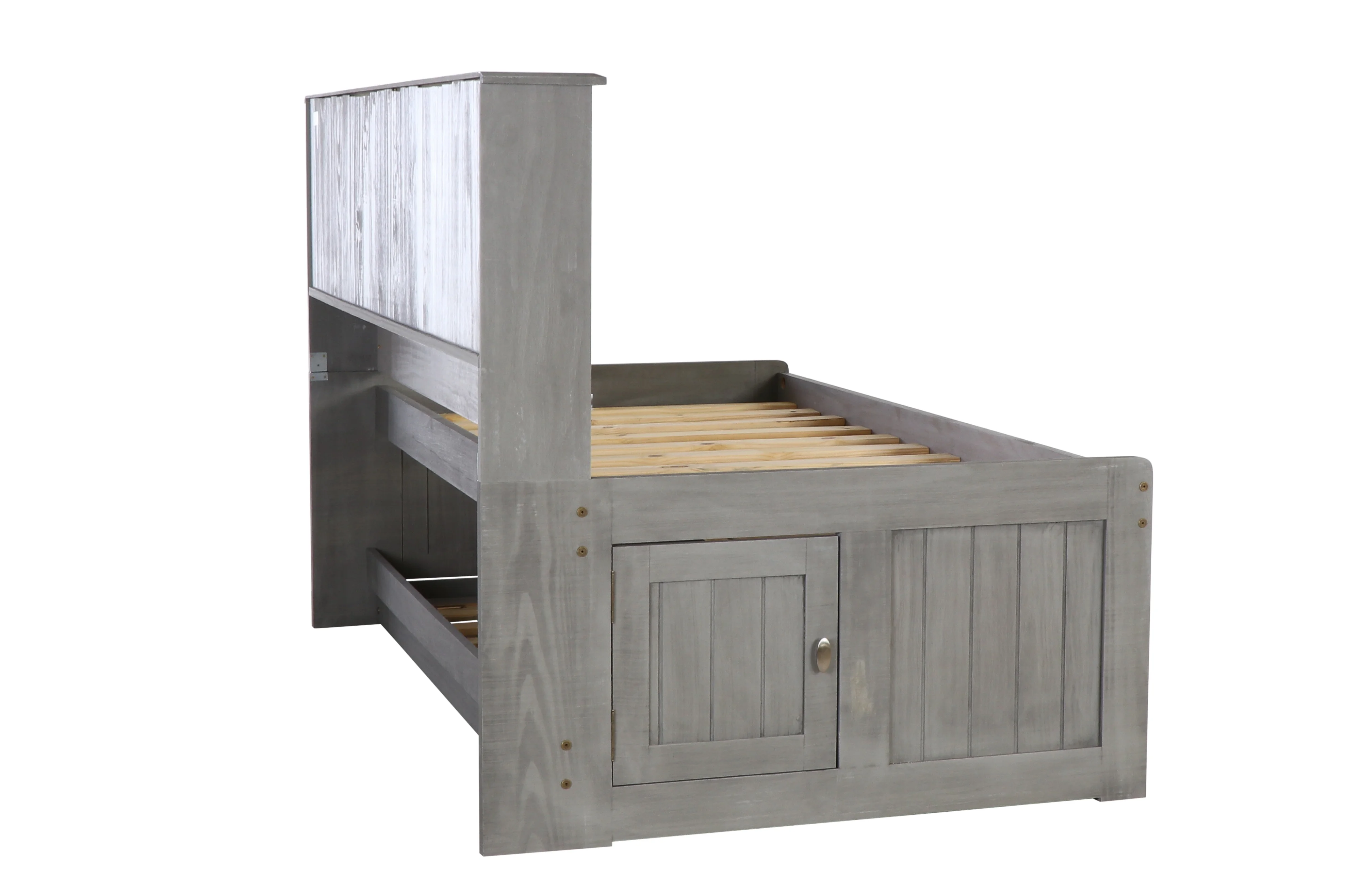 Discovery World Furniture - Twin Size Bed Frame with Headboard Bookcase Captain Day Bed with 3 Drawers & Twin Trundle, Twin Size Bed with Storage & Trundle, Charcoal