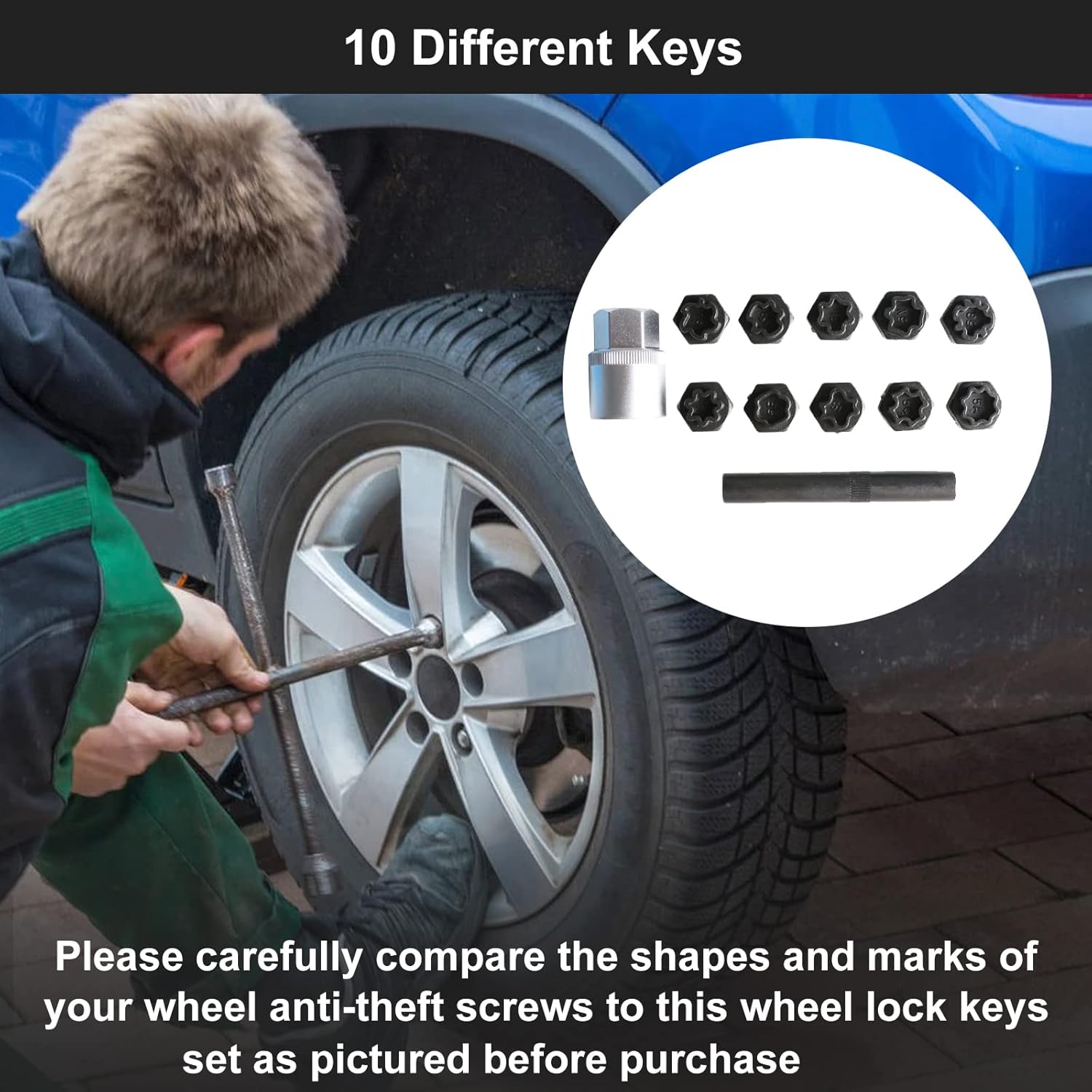 32PCS Automotive Wheel Locks Lug Nuts Socket Set Compatible for Mercedes Benz, Wheel Locks for Cars Key Stripped Remover Torx Bit Set Wheel Anti-Theft Screws Tool Bolt Extractor Set
