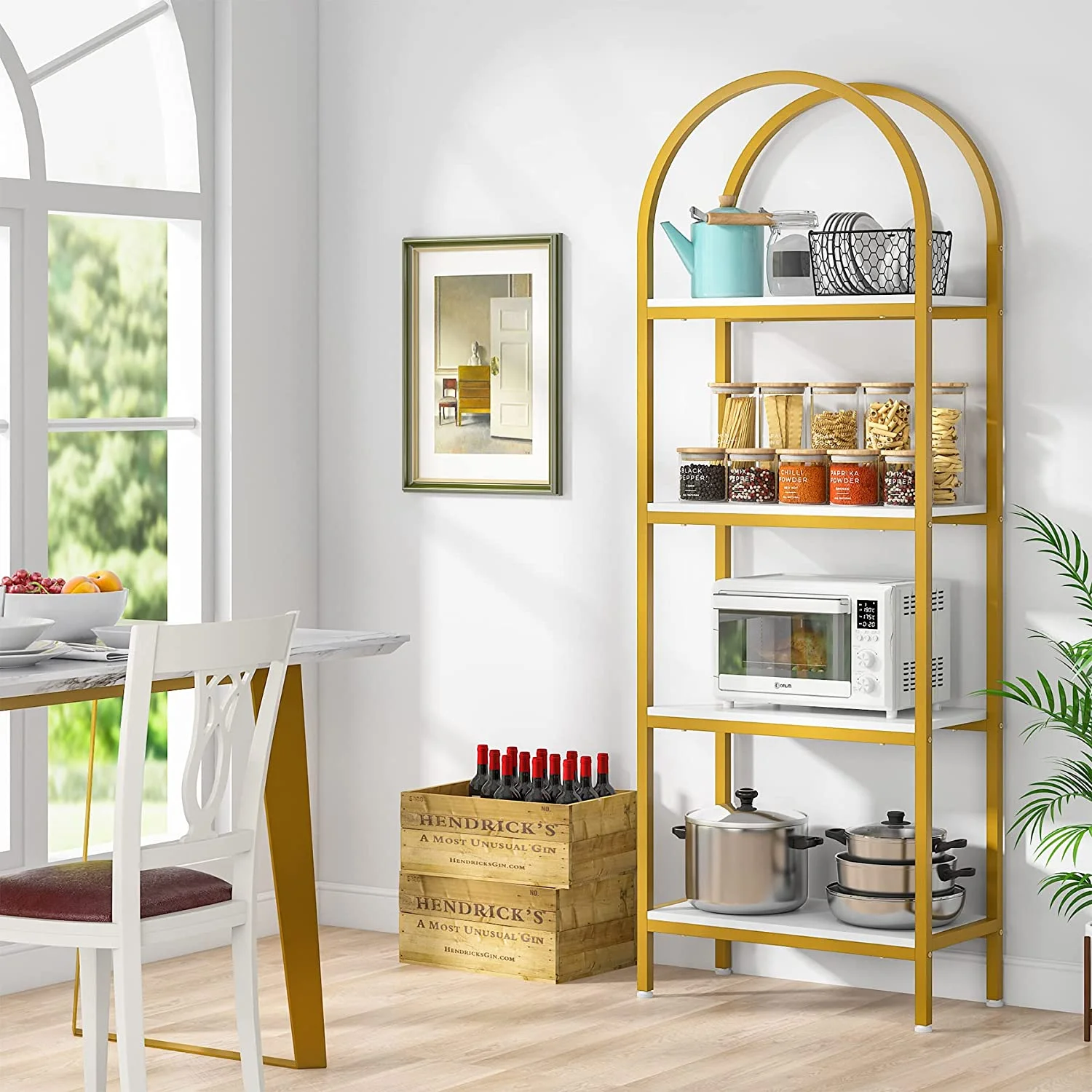4-Tier Open Bookshelf, 70.8" Industrial Arched Bookcase Storage Shelves with Metal Frame, for Office, Bedroom, Living Room