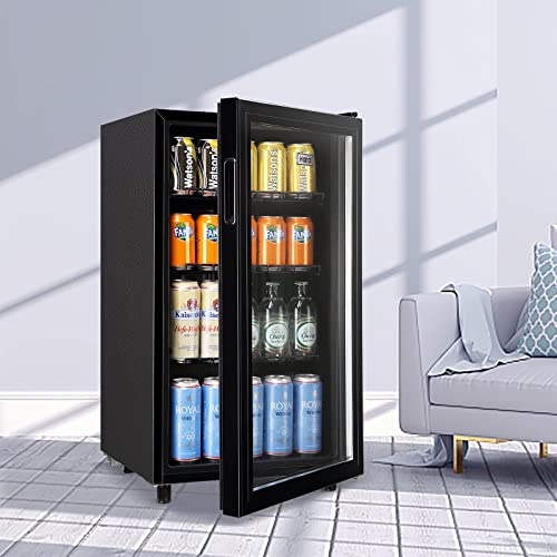 WANAI Mini Fridge Cooler Beverage Refrigerator Glass Door Beverage Cooler for Beers Wine Juicer Cooler Adjustable Shelves LED Lights for Home, Office or Bar
