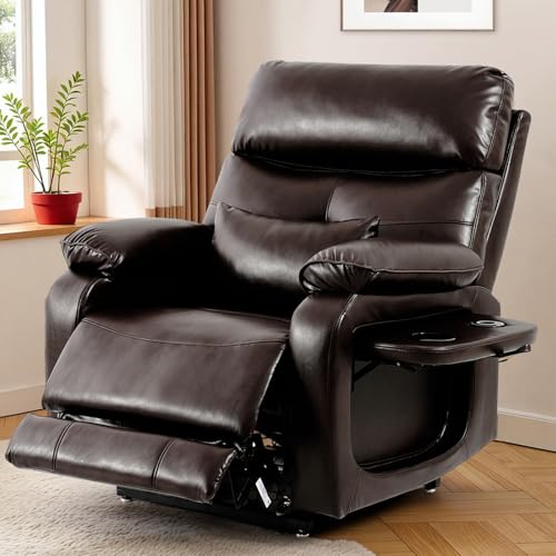 Dual Motor Power Lift Recliner Chair for Adult & Elderly, Infinite Position Lay Flat Lift Chair with Heat & Massage, Cup Holder, Lumbar Pillow, Wireless Charger, USB Ports, Leather (Beige)