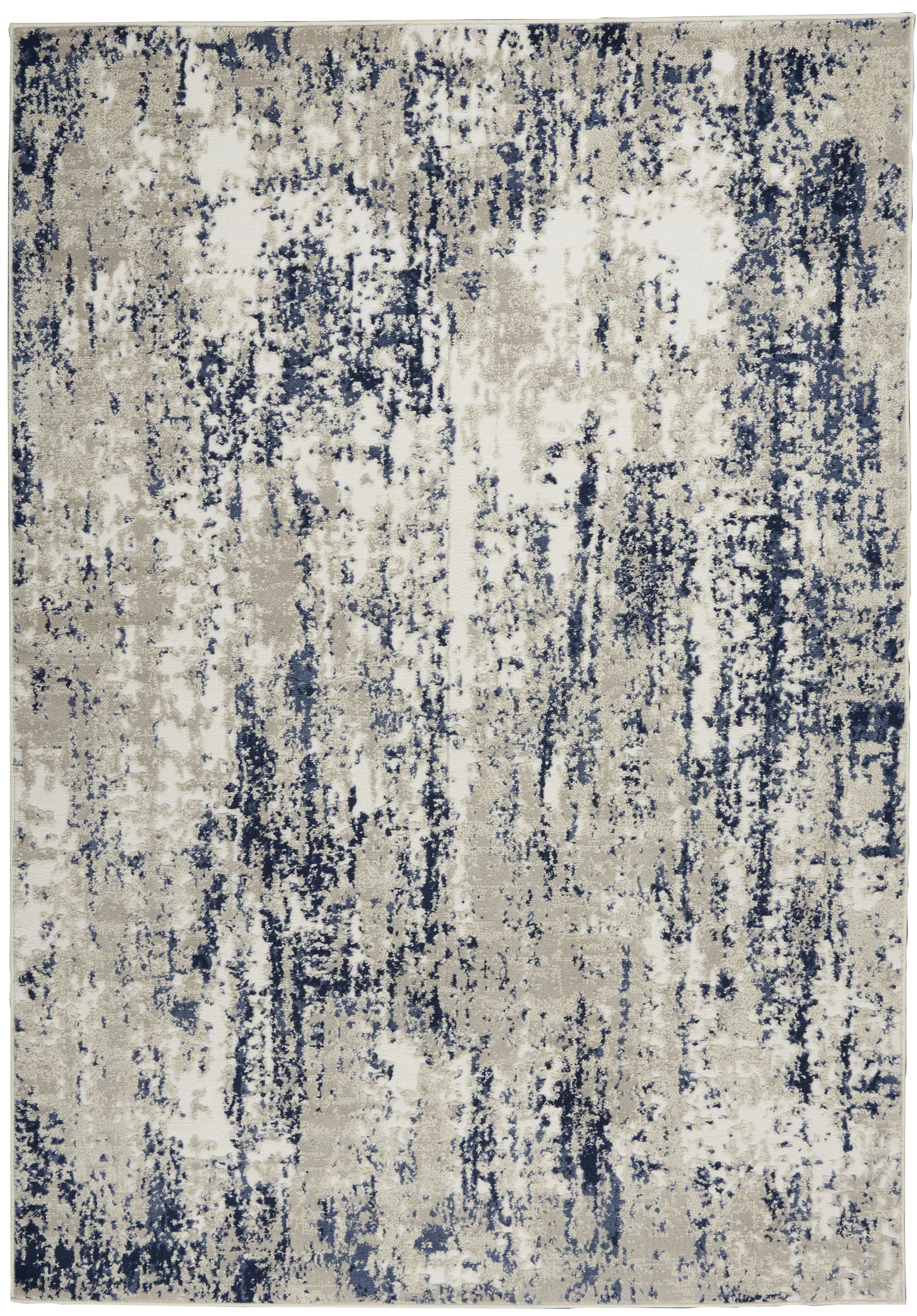 Nourison Cyrus Modern Abstract Ivory/Navy 5'3" x 7'3" Area Rug, (5' x 7')