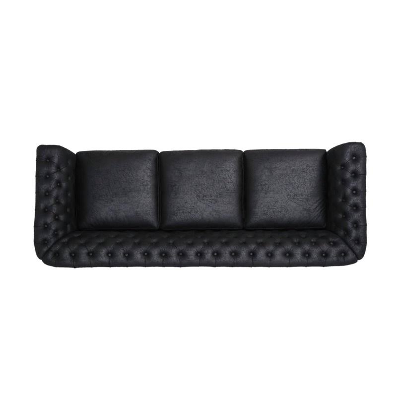 Noble House Somerville Chesterfield Tufted Microfiber Sofa in Black