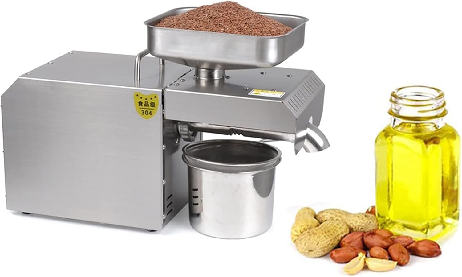Commercial Oil Press Machine Electric Automatic Oil Mill Cold/Hot Nut Oil Extractor 304 Stainless Steel Oil Expeller for Peanut Coconut Olive 610W