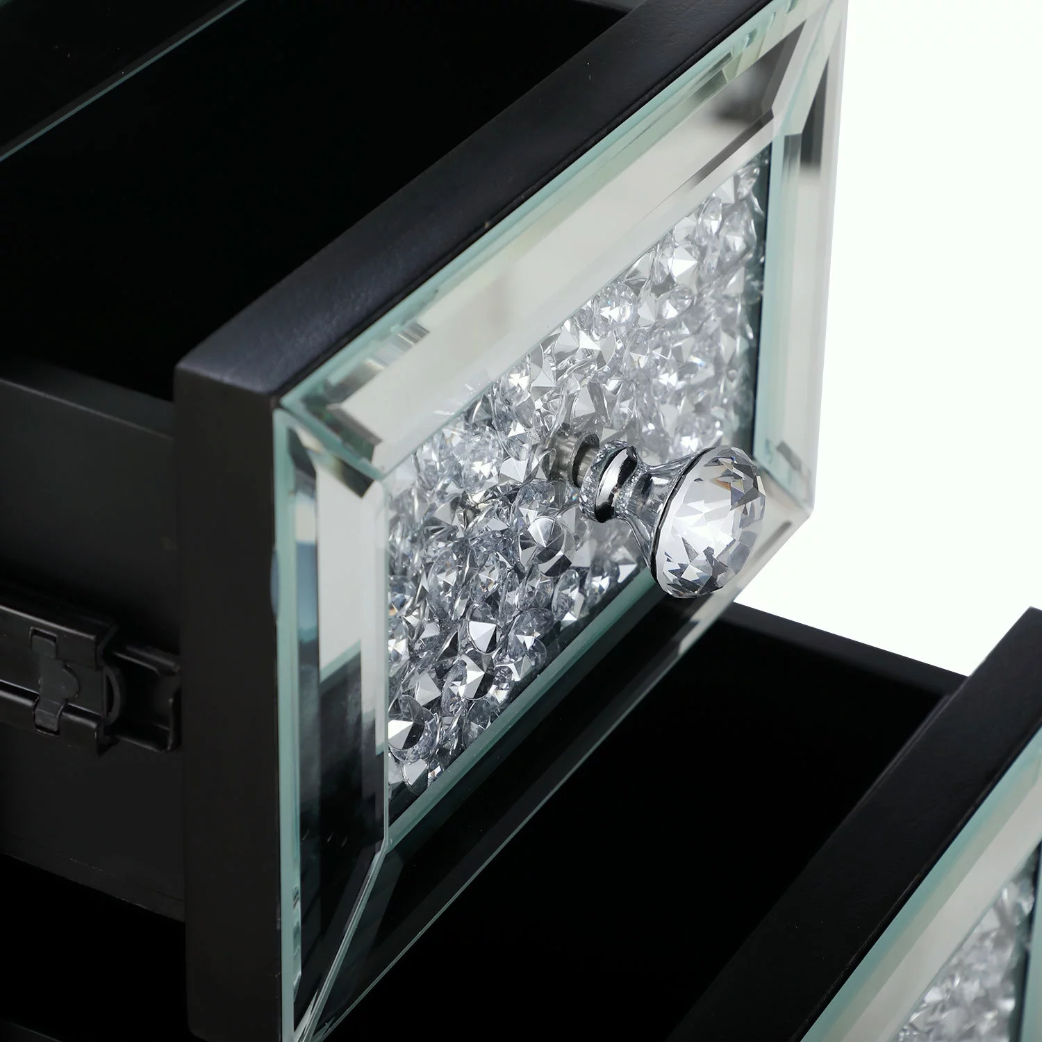 LANTRO JS Modern Mirrored Nightstand, Sofa Side Table with 3 Crystal Diamond Drawers, End Table for Bedroom Living Room Furniture