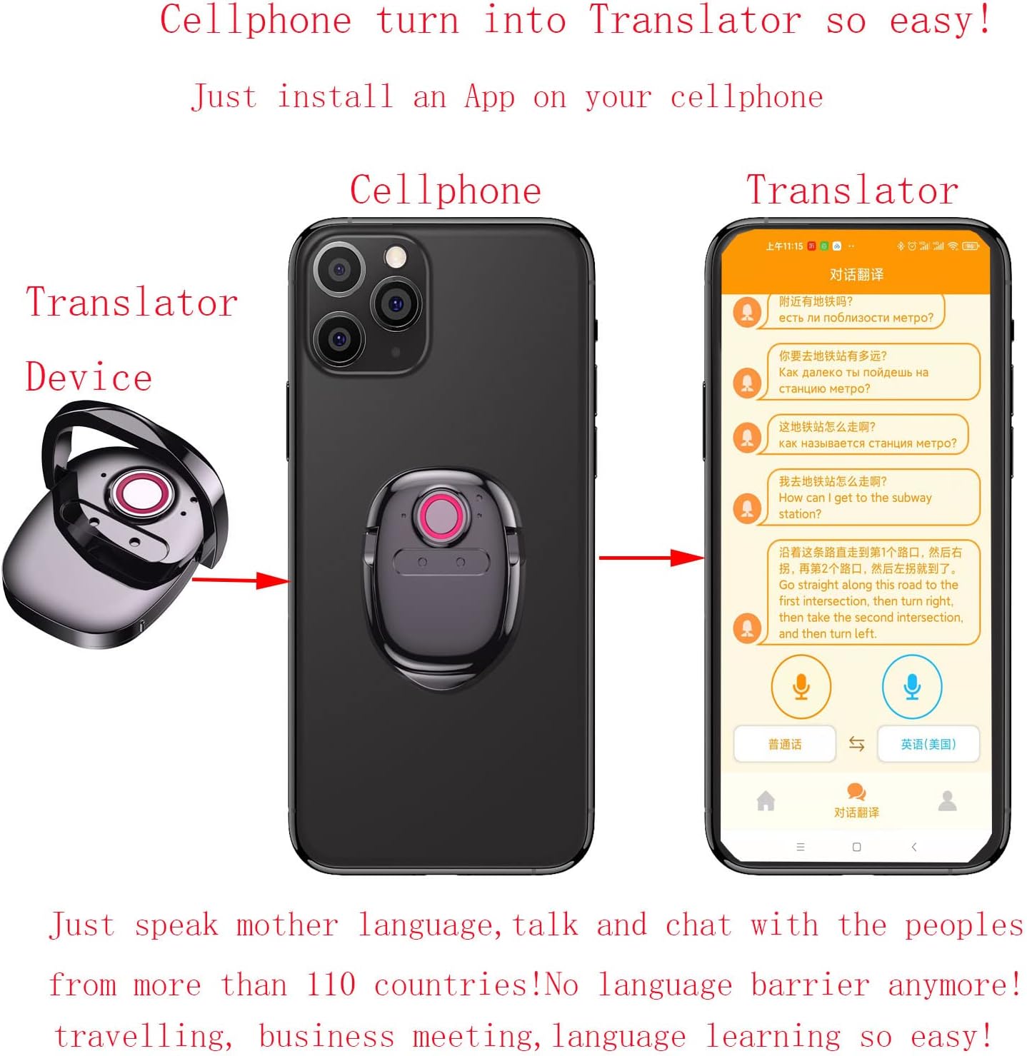 Translator Device, Voice Instant Portable Translator Interpreter Real Time Translation Tool Supports 120 Languages Voice Input Words on Any Apps Compatible Android and iOS Cellphone Smart Convenient