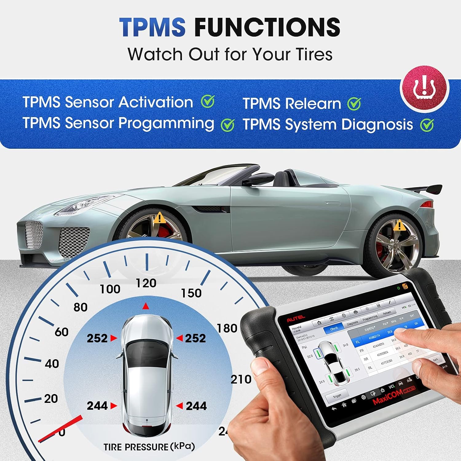 Autel MaxiCOM MK808TS Scanner 2022: Car Diagnostic Scan Tool with 28+ Service, All Systems Diagnosis, Professional TPMS Scanner for Relearn, Programming, Updated from MX808/MK808BT/MX808TS/TS601