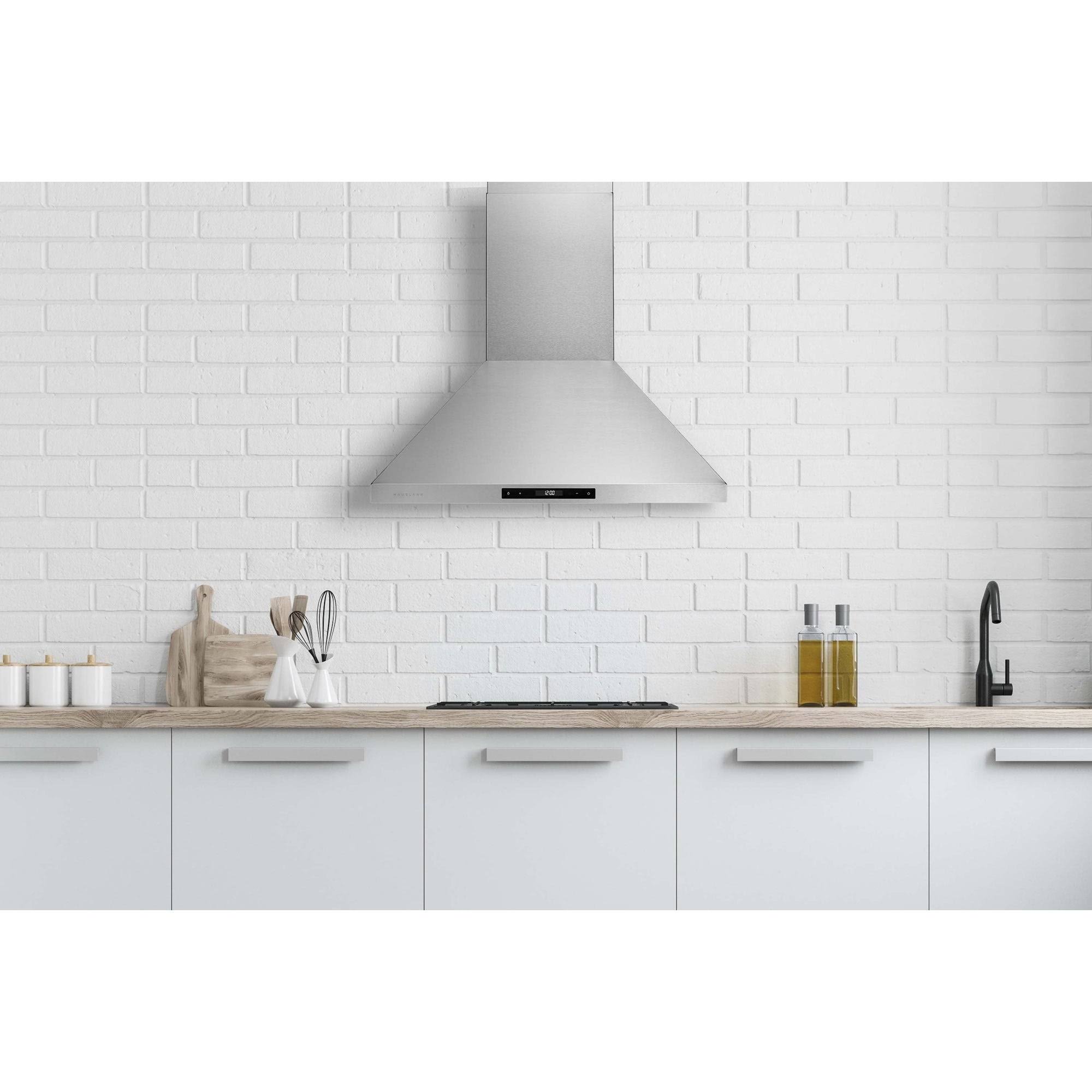 Hauslane WM-538 Wall Mount Range Hood, 3 Speeds, LED, Baffle Filters, Convertible, Stainless Steel