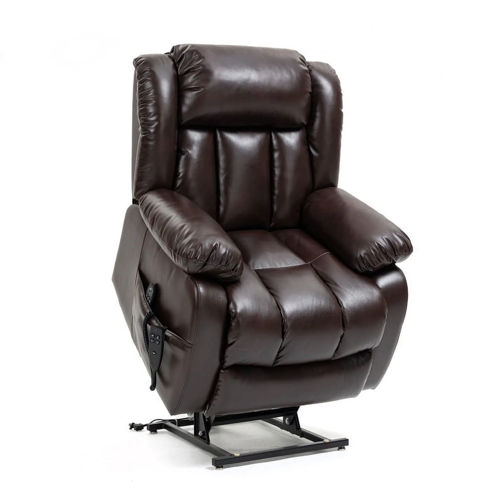 Oversized Dual Motor Lay Flat Power Lift Recliner Chairs for Elderly Adults,Deep Brown Leather Electric Recliners Chair with 8-Point Vibration Massage Lumbar Heating,2 Side Pocket,23" Seat Width