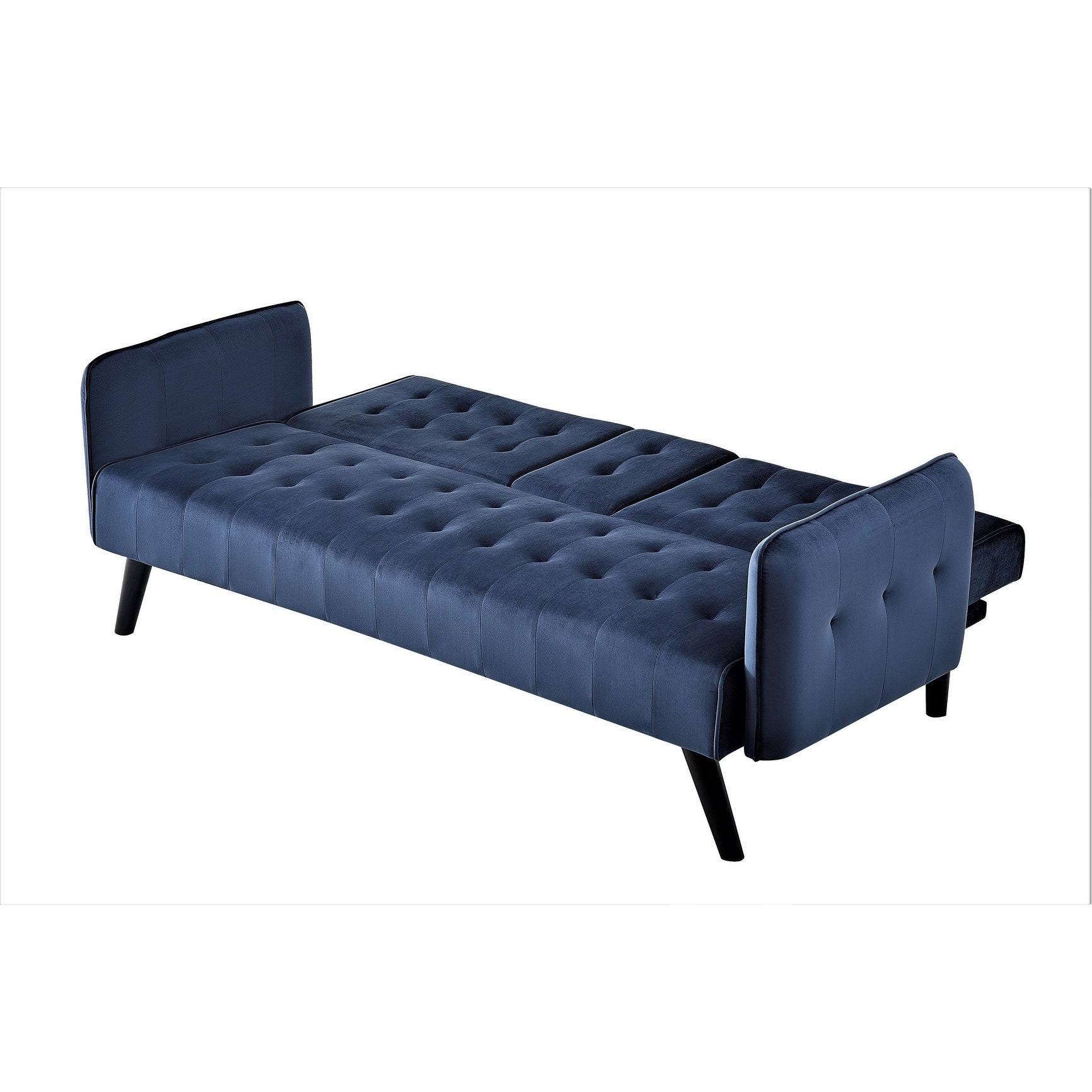 US Pride Tufted Convertible Velvet Sofa Bed with Cup Holder - Yellow