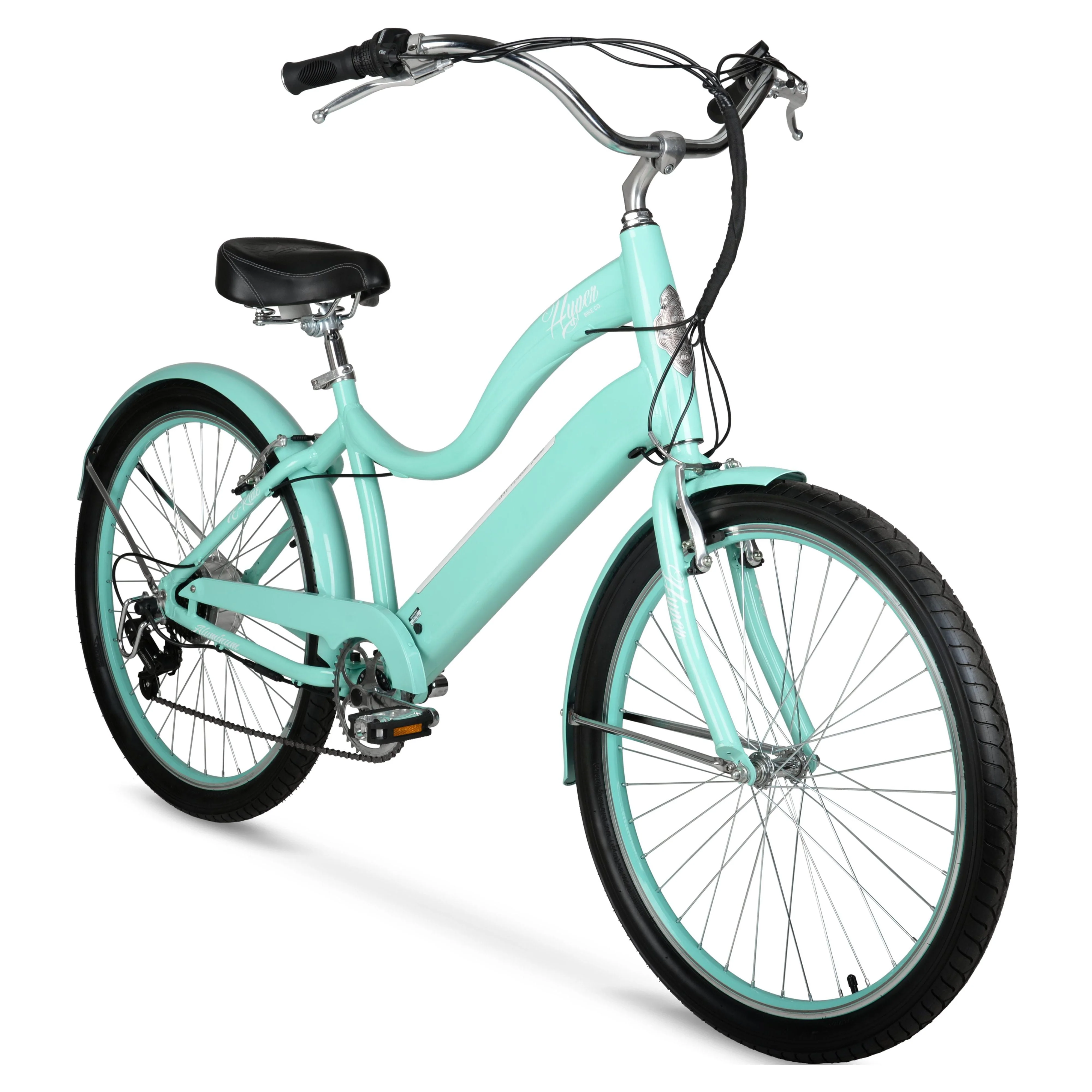 Hyper Bicycles E-Ride 26 Ladies 36V Electric Cruiser E-Bike for Adults, Pedal-Assist, 250W Motor, Turquoise