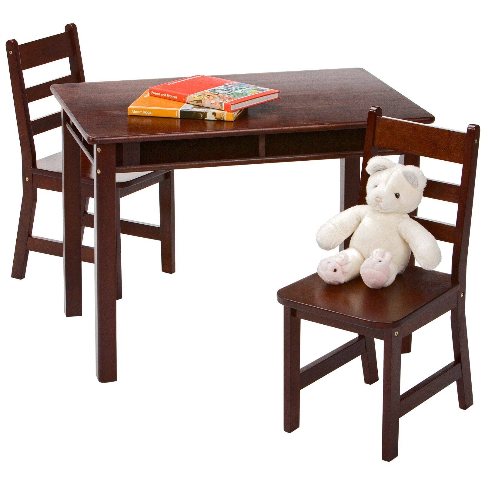 Lipper Childrens Rectangular Table and 2 Chairs Set, Walnut
