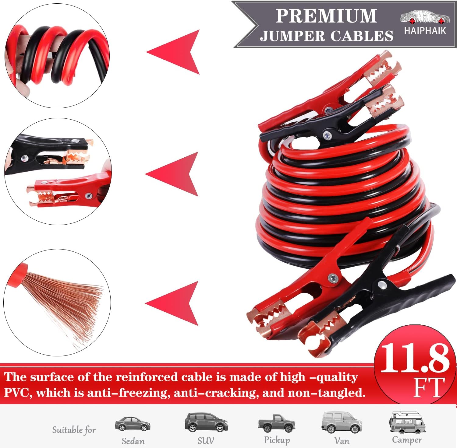 HAIPHAIK Emergency Roadside Kit - Multipurpose Emergency Pack Car Premium Road Kit Jumper Cables Set 11.8 Foot (Upgrade) 124 Pcs Emergency car Kits Car Tool kit,Tow Strap, Folding Survival Shovel
