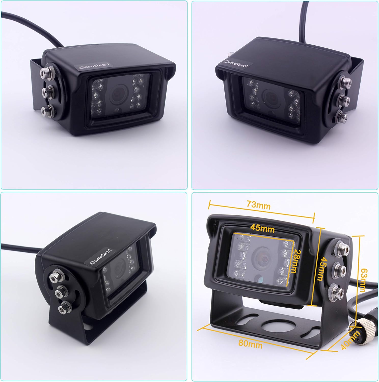 CAMSLEAD Heavy Truck Camera Vehicle Vision Safety Backup Camera System 7 inch Monitor Built-in DVR Recorder with Quad Split Screen Vehicle Rear View Camera Monitor Kit for Truck Van Caravan