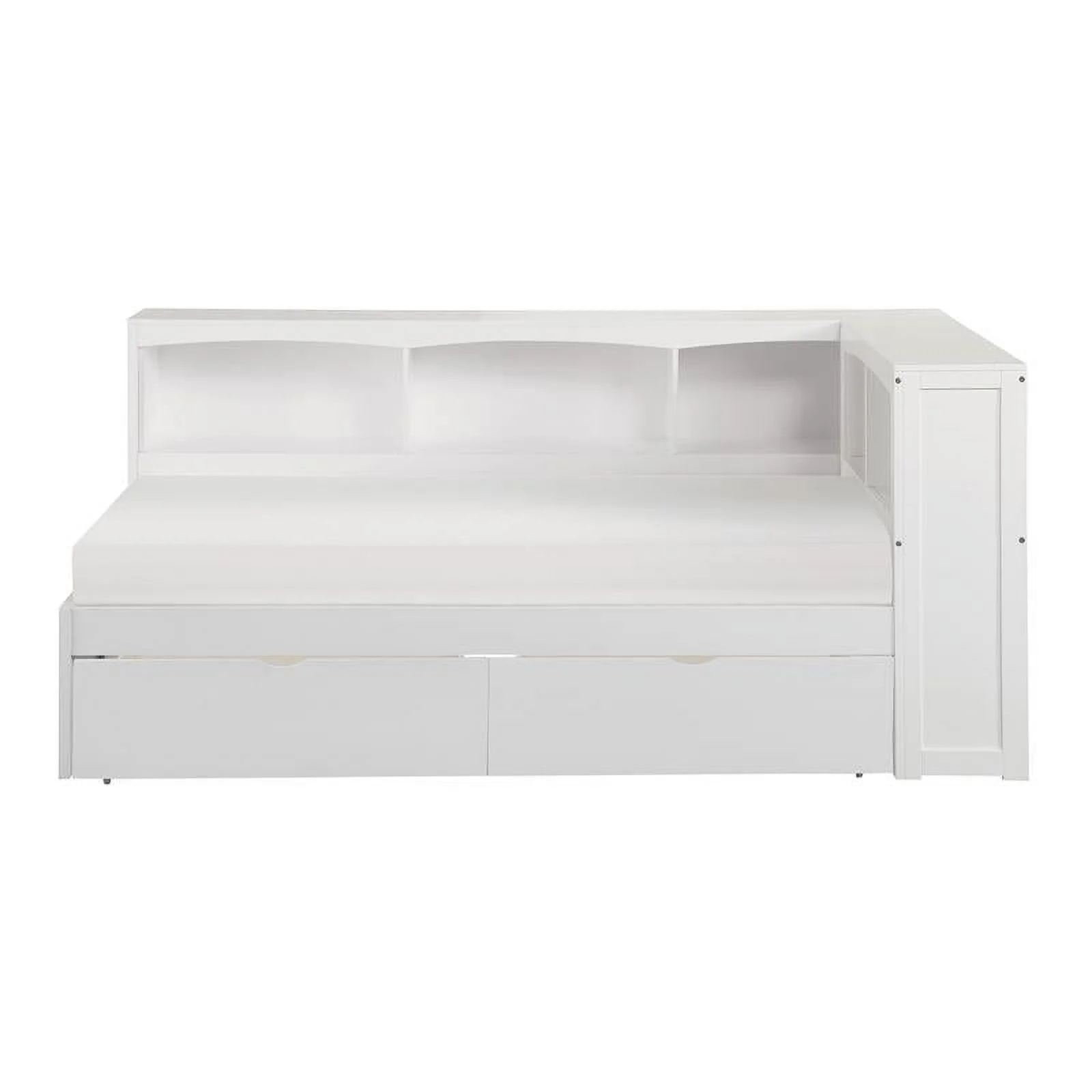Pemberly Row Transitional 5-Shelf Wood Twin Bookcase Corner Bed in White