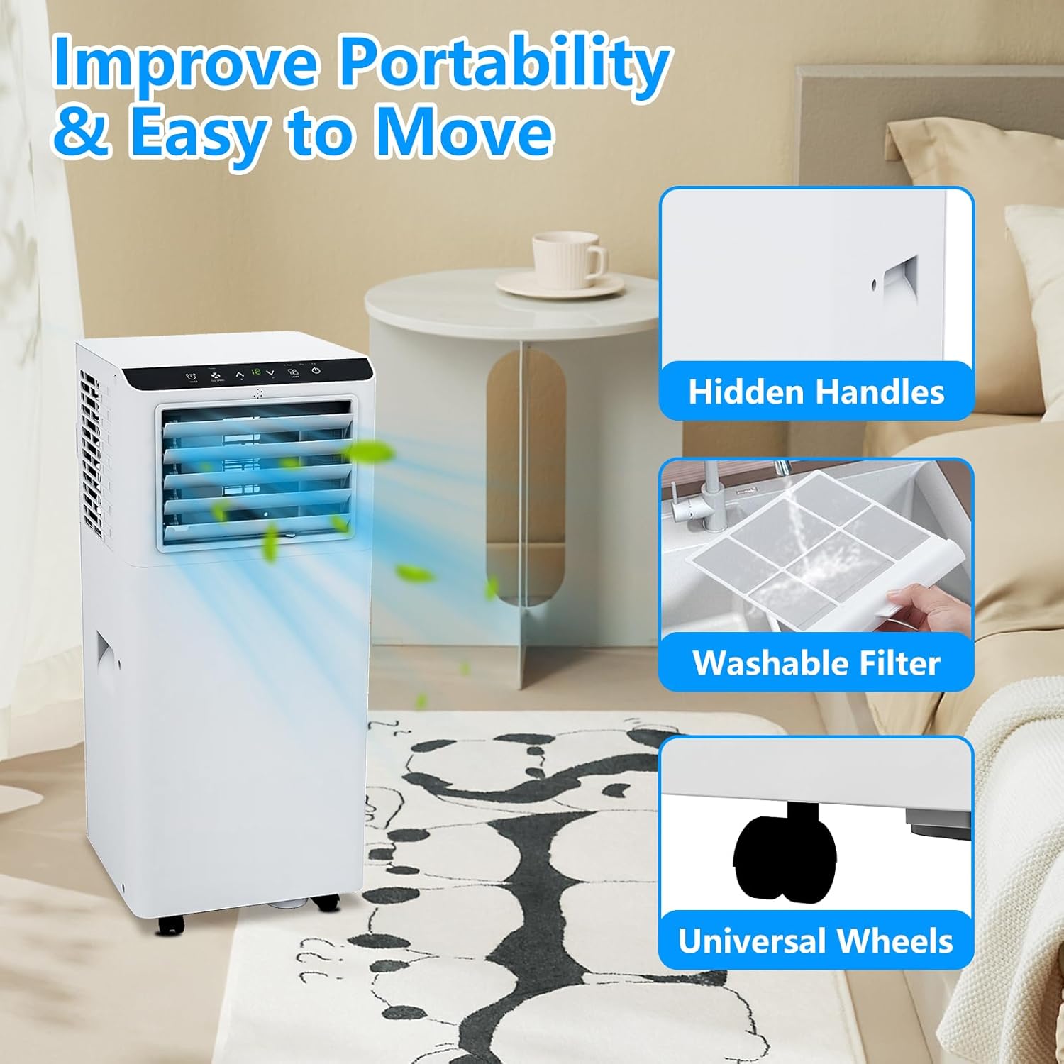 Portable Air Conditioner 8000 BTU with Efficient Cooling Air Conditioners Fan Mode Room Cooling Up to 350 sq ft 24 Hour Timer ，Portable AC Quiet, Remote Control, Sleep Mode, and Window Kit.