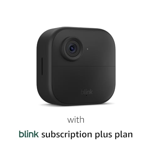 Blink Outdoor 4 (newest model), Wire-free smart security camera, two-year battery life, two-way audio, HD live view, enhanced motion detection, Works with Alexa – 5 camera system